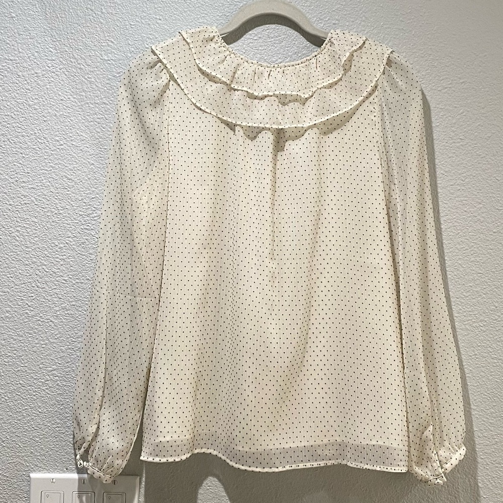 Loft Ivory Blouse with Black Polka Dot. SML - Picture 6 of 11
